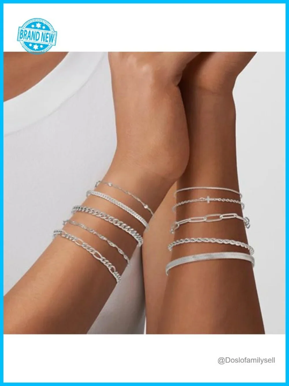10 Pack 14K Gold Plated Stackable Bracelet Set Link Chain Adjustable Charm